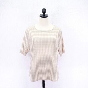 Croft & Barrow -PXL- White Tan Check Short Sleeve Top Blouse Petite Spandex Poly